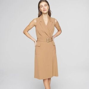 White House Black Market | Tan Belted Blazer Midi Dress
